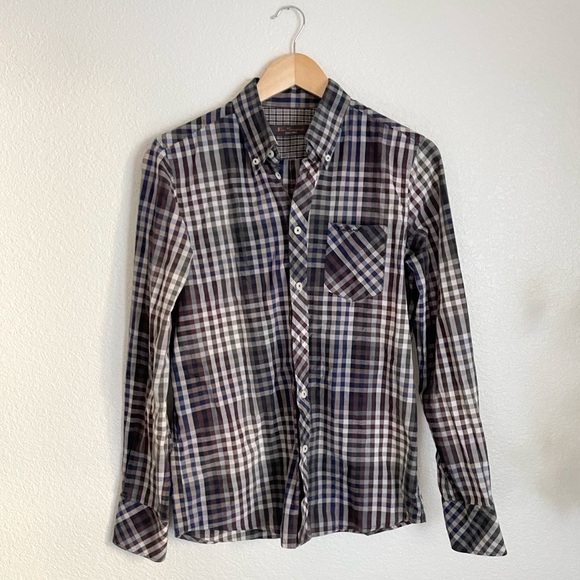 Ben Sherman Gingham Check Plaid Long Sleeve Button Down Shirt S - Picture 1 of 8